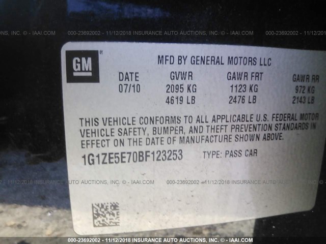 1G1ZE5E70BF123253 - 2011 CHEVROLET MALIBU LTZ 黑色 照片 9