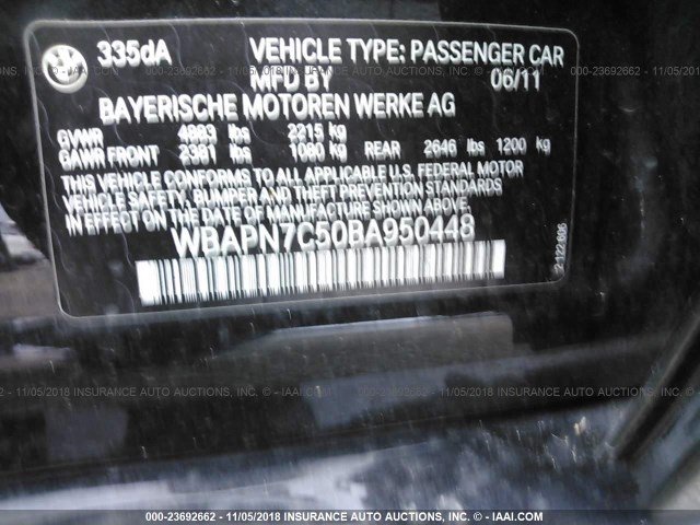 WBAPN7C50BA950448 - 2011 BMW 335 D BLACK photo 9