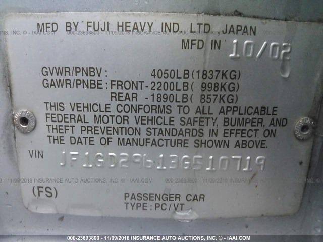 JF1GD29613G510719 - 2003 SUBARU IMPREZA WRX SILVER photo 9