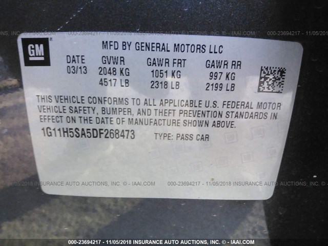 1G11H5SA5DF268473 - 2013 CHEVROLET MALIBU LTZ GRAY photo 9