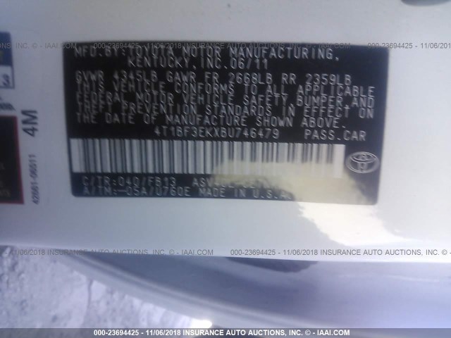 4T1BF3EKXBU746479 - 2011 TOYOTA CAMRY SE/LE/XLE WHITE photo 9