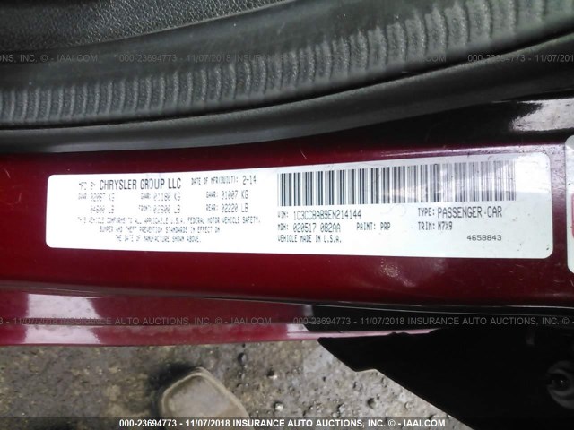 1C3CCBAB9EN214144 - 2014 CHRYSLER 200 LX RED photo 9