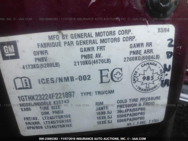 1GTHK23224F221897 - 2004 GMC SIERRA K2500 HEAVY DUTY BURGUNDY photo 9