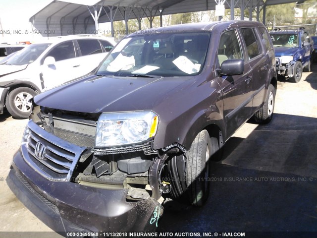 5FNYF4H27EB026716 - 2014 HONDA PILOT LX GRAY photo 2