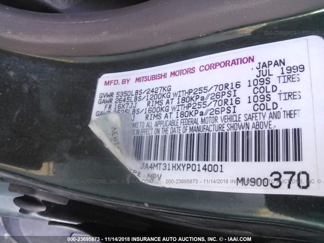 JA4MT31HXYP014001 - 2000 MITSUBISHI MONTERO SPORT LS/SPORT XLS GREEN photo 9