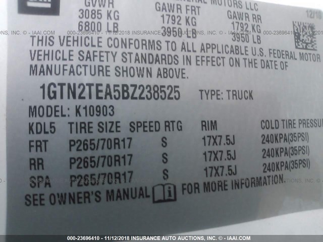 1GTN2TEA5BZ238525 - 2011 GMC SIERRA K1500 WHITE photo 9