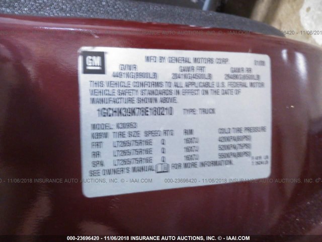 1GCHK39K78E180210 - 2008 CHEVROLET SILVERADO K3500 MAROON photo 9