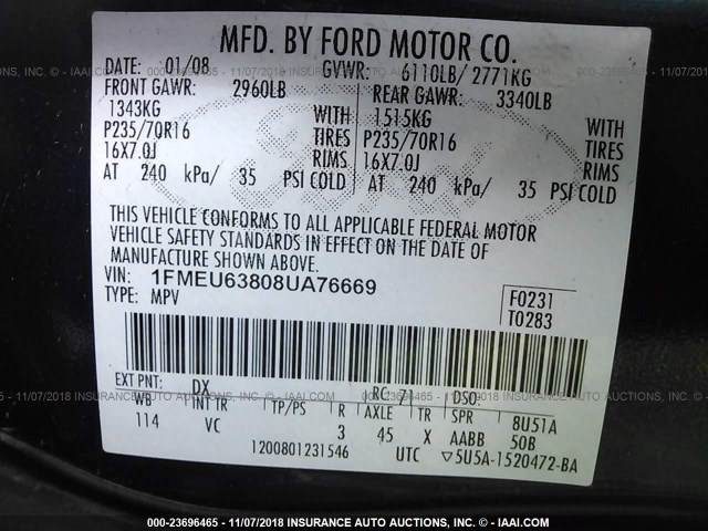 1FMEU63808UA76669 - 2008 FORD EXPLORER XLT BLUE photo 9