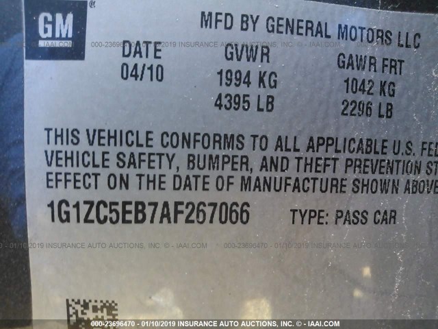 1G1ZC5EB7AF267066 - 2010 CHEVROLET MALIBU 1LT GRAY photo 9