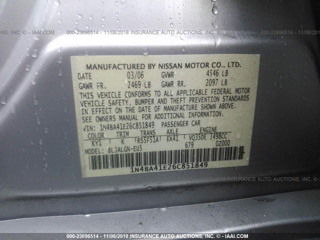 1N4BA41E26C851849 - 2006 NISSAN MAXIMA SE/SL TAN photo 9