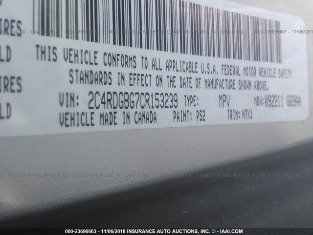 2C4RDGBG7CR153239 - 2012 DODGE GRAND CARAVAN SE SILVER photo 9