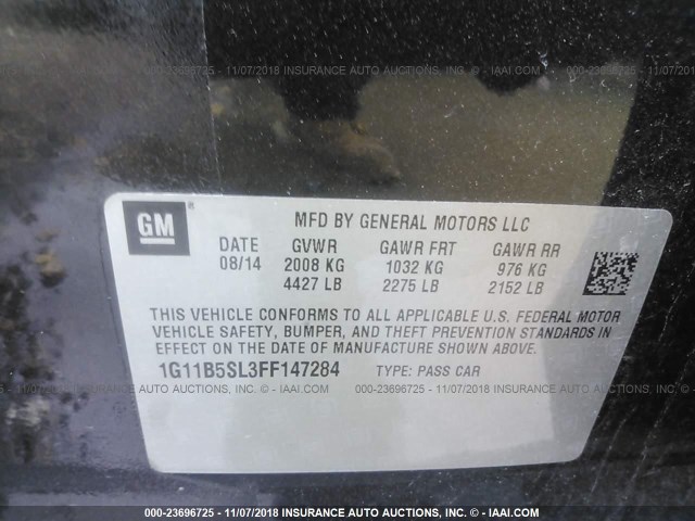 1G11B5SL3FF147284 - 2015 CHEVROLET MALIBU LS 灰色 照片 9