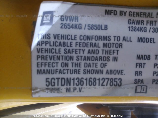 5GTDN136168127853 - 2006 HUMMER H3 YELLOW photo 9