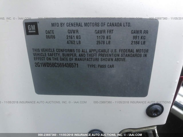 2G1WD58C569436571 - 2006 CHEVROLET IMPALA SUPER SPORT WHITE photo 9