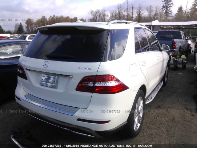 4JGDA5HB4CA000904 - 2012 MERCEDES-BENZ ML 350 4MATIC WHITE photo 4