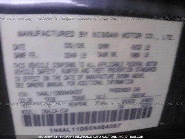 1N4AL11D95N484057 - 2005 NISSAN ALTIMA S/SL GRAY photo 9