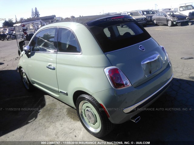 3C3CFFERXCT223244 - 2012 FIAT 500 LOUNGE GREEN photo 3