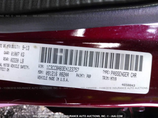 1C3CCBAB3EN123757 - 2014 CHRYSLER 200 LX RED photo 9