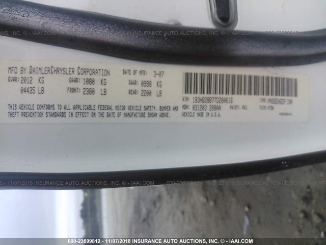 1B3HB28B77D280616 - 2007 DODGE CALIBER WHITE photo 9