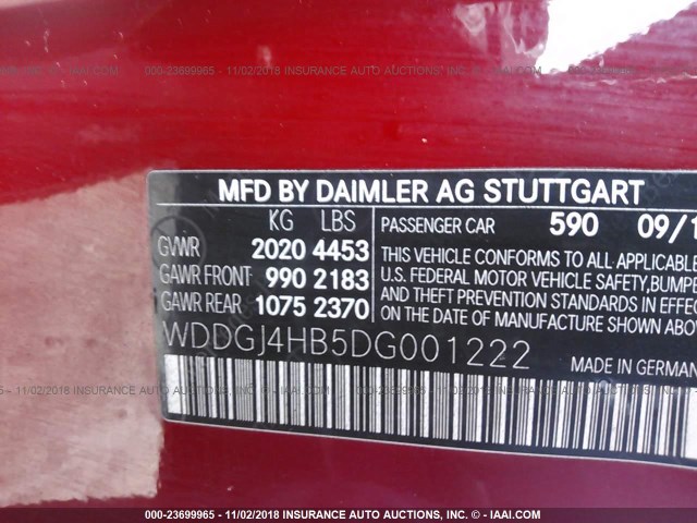 WDDGJ4HB5DG001222 - 2013 MERCEDES-BENZ C 250 RED photo 9