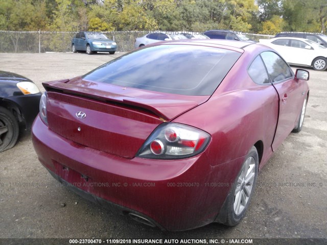 KMHHM66D58U280213 - 2008 HYUNDAI TIBURON GS RED photo 4