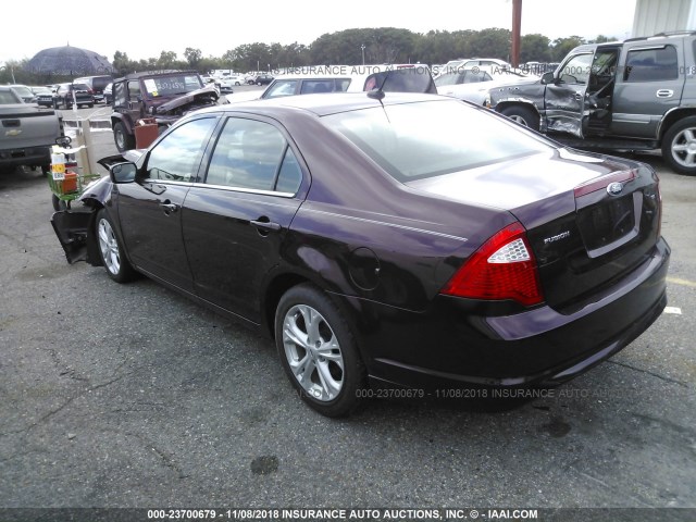 3FAHP0HAXCR406177 - 2012 FORD FUSION SE BURGUNDY photo 3