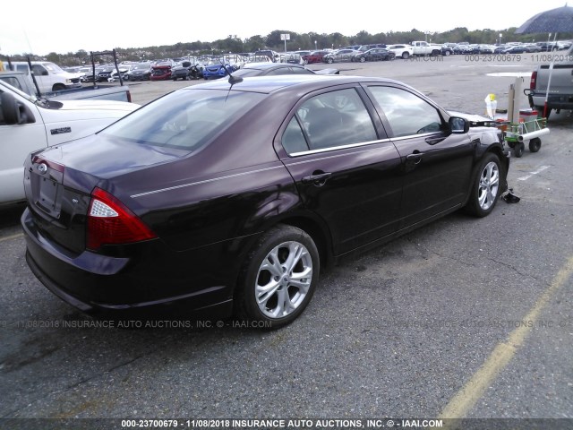 3FAHP0HAXCR406177 - 2012 FORD FUSION SE BURGUNDY photo 4