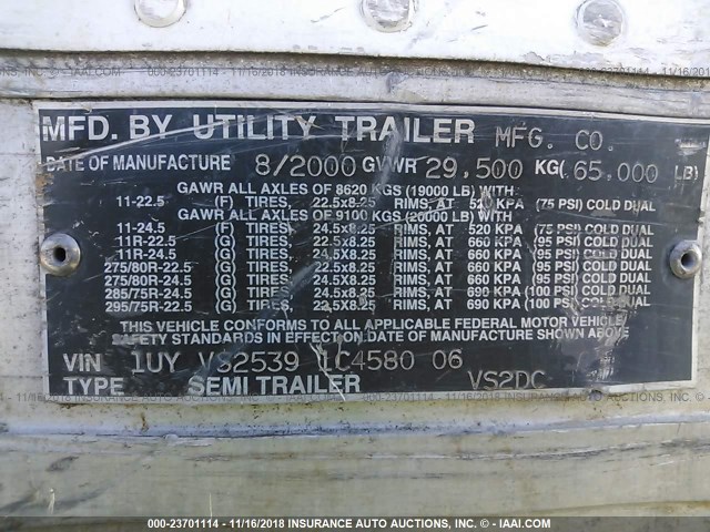 1UYVS25391C458006 - 2001 UTILITY TRAILER MFG VAN  WHITE photo 9