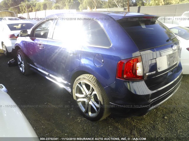 2FMDK3AK2BBA85935 - 2011 FORD EDGE SPORT BLUE photo 3