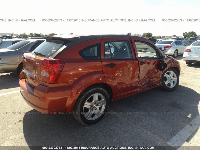 1B3HB48B57D215582 - 2007 DODGE CALIBER SXT ORANGE photo 4