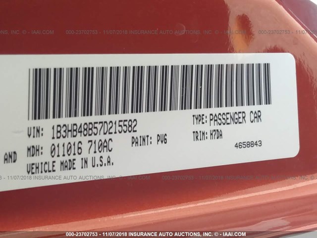 1B3HB48B57D215582 - 2007 DODGE CALIBER SXT ORANGE photo 9