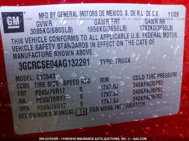 3GCRCSE04AG132291 - 2010 CHEVROLET SILVERADO C1500 LT RED photo 9