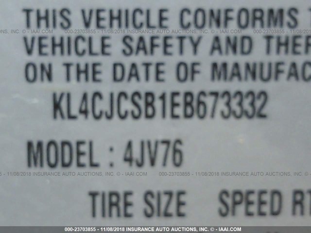 KL4CJCSB1EB673332 - 2014 BUICK ENCORE SILVER photo 9