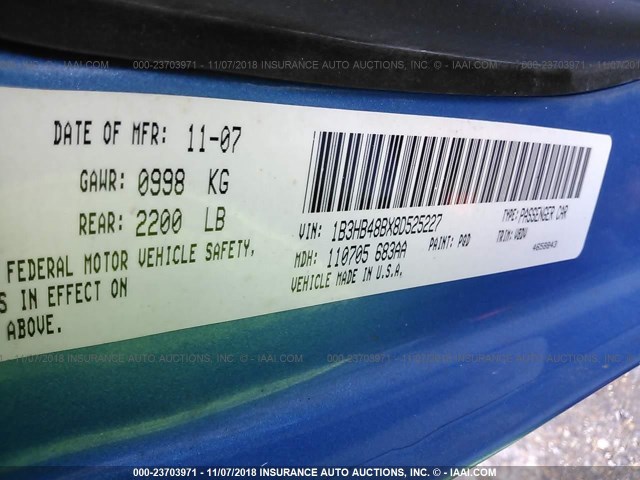 1B3HB48BX8D525227 - 2008 DODGE CALIBER SXT BLUE photo 9