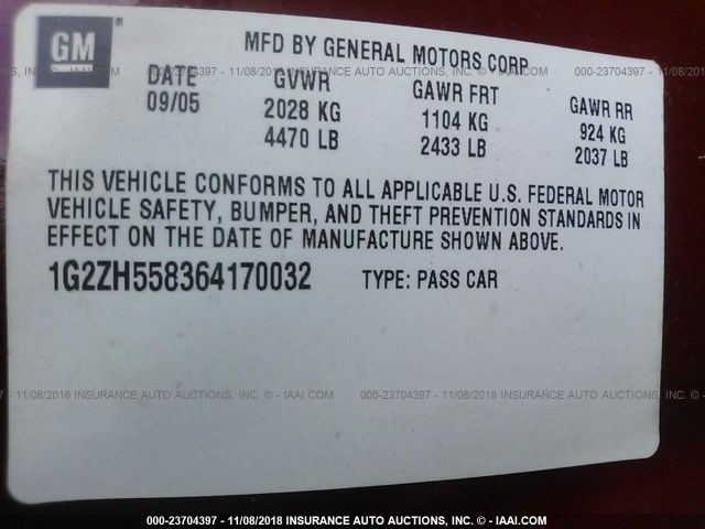 1G2ZH558364170032 - 2006 PONTIAC G6 GT RED photo 9