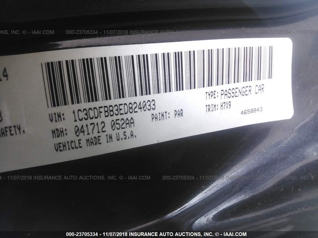 1C3CDFBB3ED824033 - 2014 DODGE DART SXT GRAY photo 9