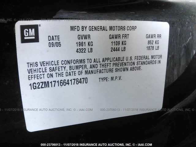 1G2ZM171664178470 - 2006 PONTIAC G6 GTP BLACK photo 9