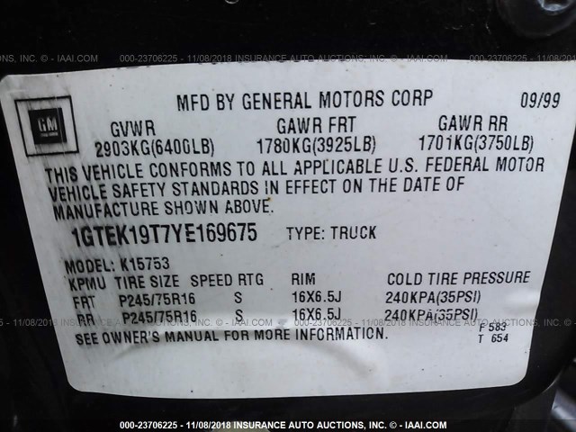 1GTEK19T7YE169675 - 2000 GMC NEW SIERRA K1500 MAROON photo 9