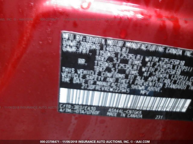 2T3DFREVXEW222945 - 2014 TOYOTA RAV4 LIMITED RED photo 9