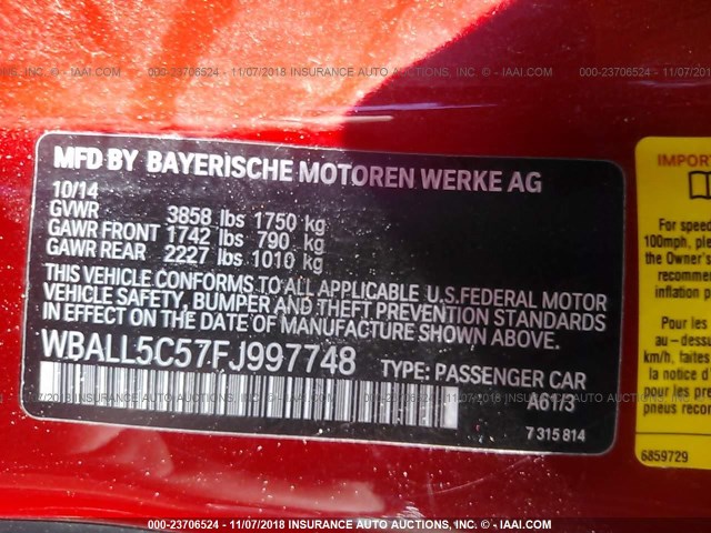 WBALL5C57FJ997748 - 2015 BMW Z4 SDRIVE28I RED photo 9