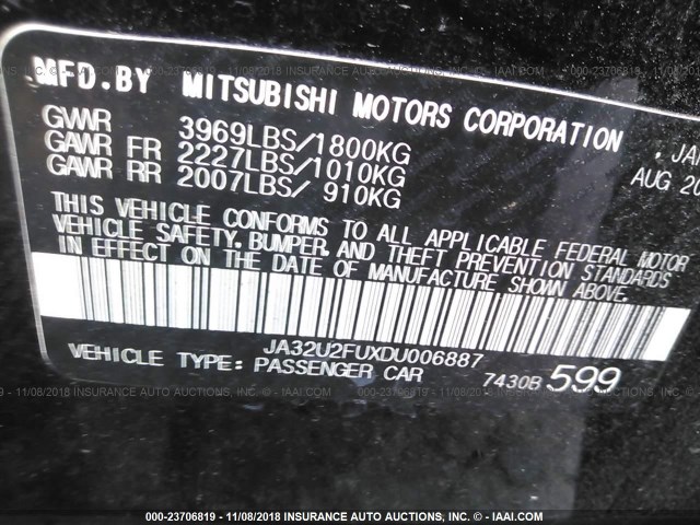 JA32U2FUXDU006887 - 2013 MITSUBISHI LANCER ES/ES SPORT BLACK photo 9