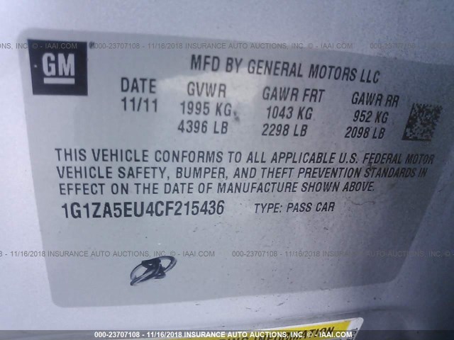 1G1ZA5EU4CF215436 - 2012 CHEVROLET MALIBU LS Boz foto 9