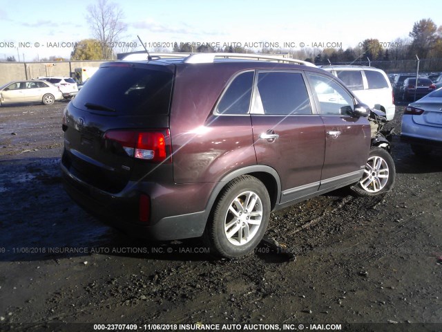 5XYKTCA6XEG436859 - 2014 KIA SORENTO LX MAROON photo 4