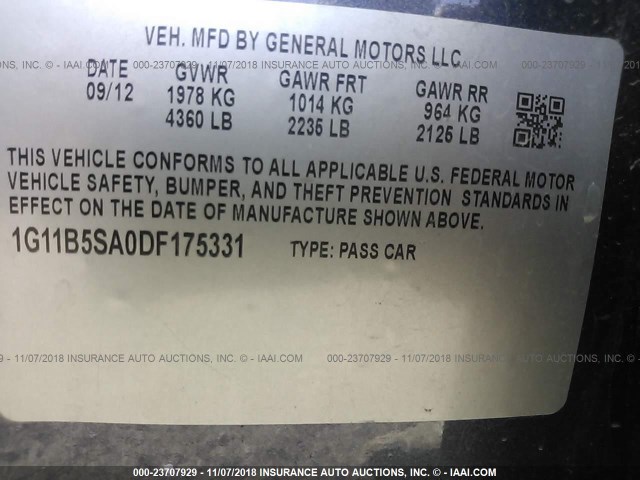 1G11B5SA0DF175331 - 2013 CHEVROLET MALIBU LS PURPLE photo 9