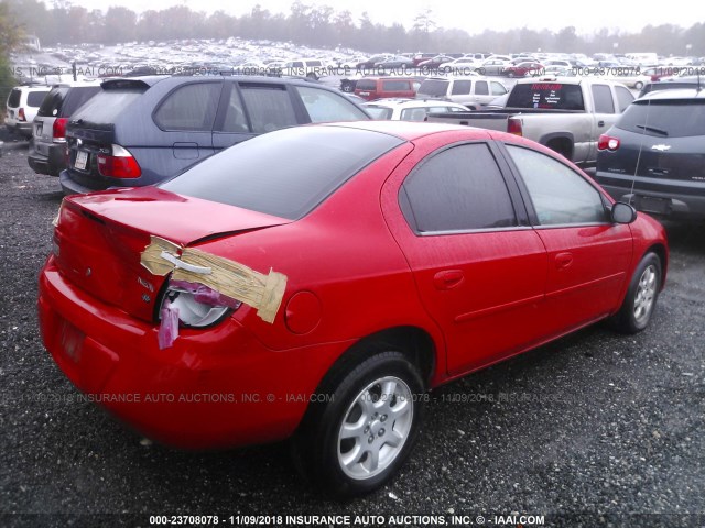 1B3ES56C35D231846 - 2005 DODGE NEON RED photo 4