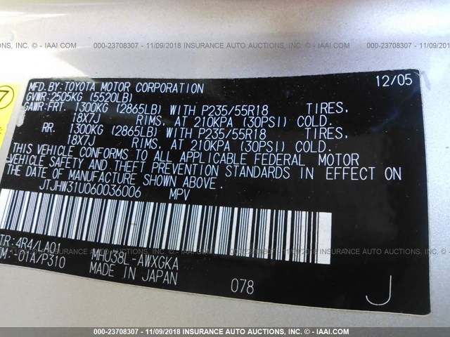 JTJHW31U060036006 - 2006 LEXUS RX 400 GOLD photo 9