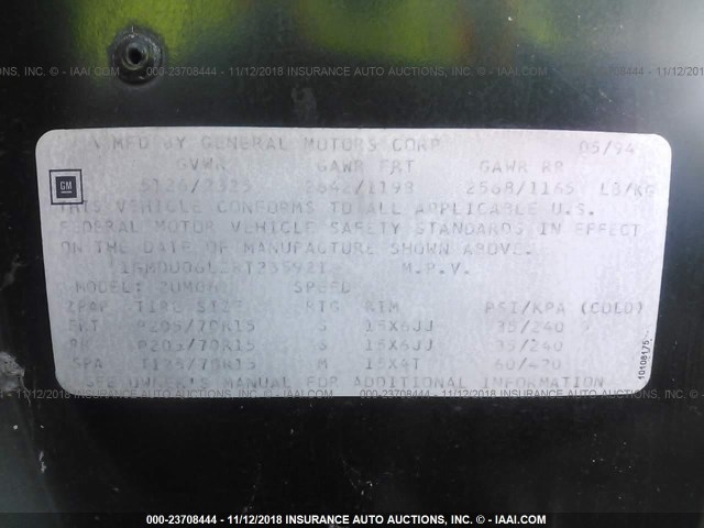 1GMDU06L2RT235921 - 1994 PONTIAC TRANS SPORT  GREEN photo 9