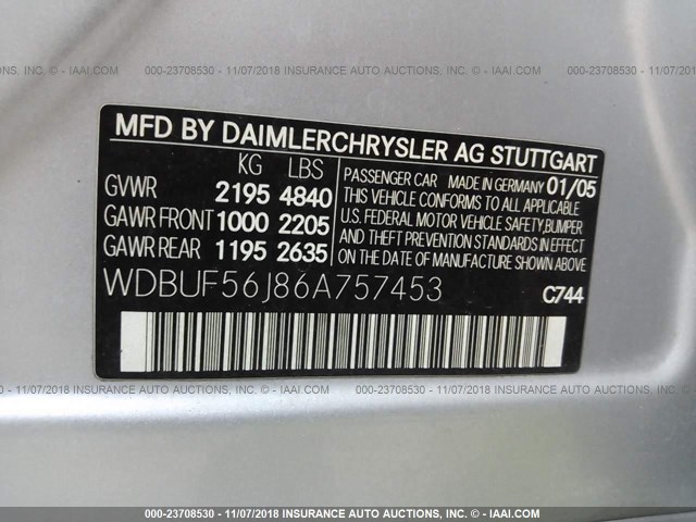 WDBUF56J86A757453 - 2006 MERCEDES-BENZ E 350 SILVER photo 9