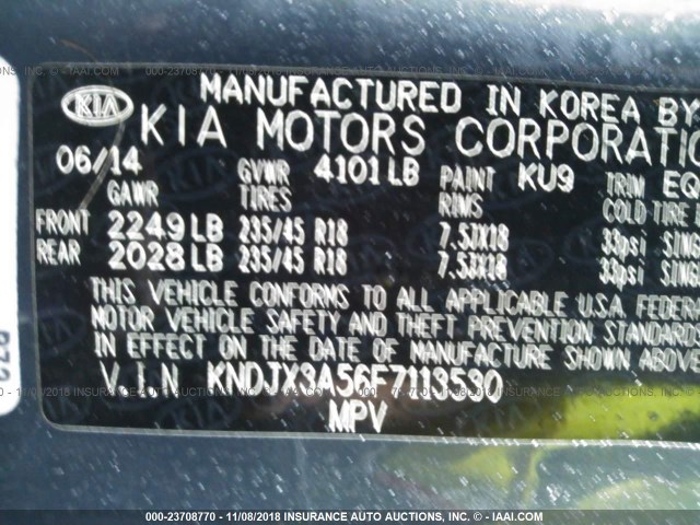 KNDJX3A56F7113530 - 2015 KIA SOUL ! BLUE photo 9