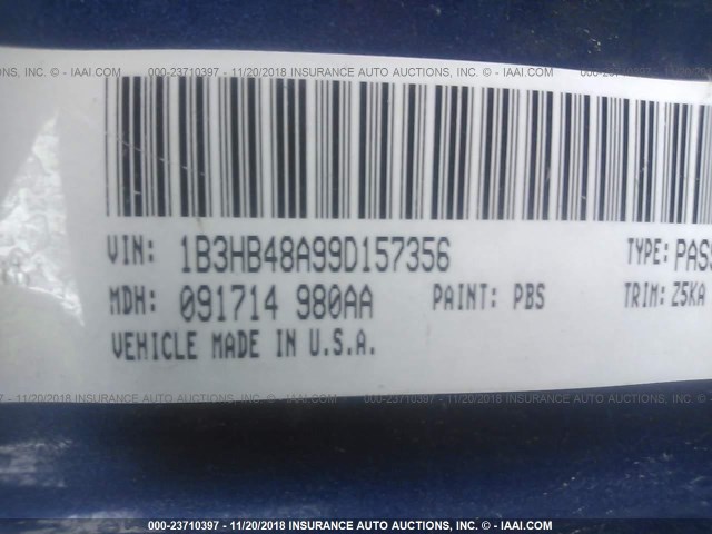 1B3HB48A99D157356 - 2009 DODGE CALIBER SXT BLUE photo 9